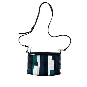 TOMMY BAHAMA Exumas Patchwork Double Top Zip Crossbody Bag Purse Leather